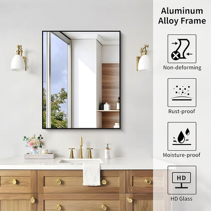 KOCUUY Black Mirror, 24x30 Inch Rectangle Bathroom Mirror - Image 10