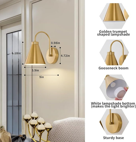 Powfloven Vintage Rechargeable Wall Sconces Set of 2, Wireless Gooseneck Indoor - Image 2