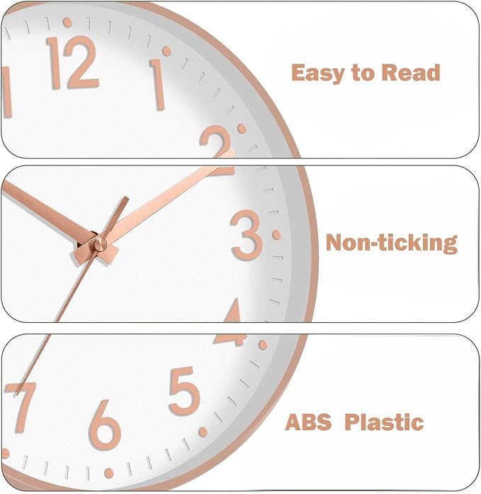 Mosewa Wall Clock 12 Inch, Battery Operated Silent Non-Ticking Modern Analog - Image 7
