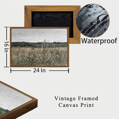 OIQArtOIQ Vintage Framed Wall Art Wildflower Field Meadow Canvas Art Prints - Image 4