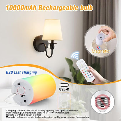 Battery Operated Wall Sconce Set of 2, Rechargeable Wall Sconce - Image 4