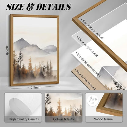 Neutral Mountain Wall Art Decor Set of 3 Forest Canvas Wall Art Poster - Image 2