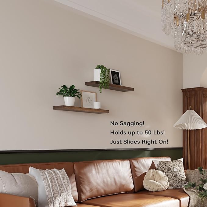 BGMG Wood Floating Shelves for Wall 18 inch Set of 2, Rustic Wooden Wall Mount - Image 5