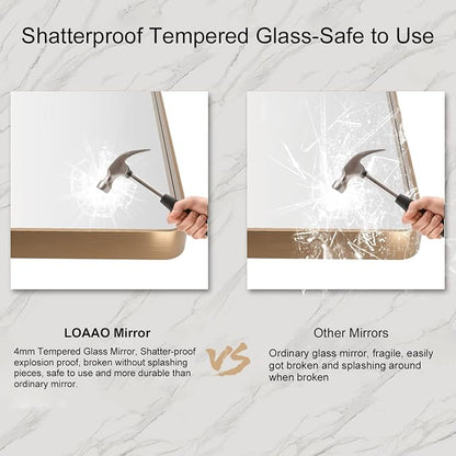 LOAAO 60”X28” Gold Bathroom Mirror, Rounded Rectangle Gold Frame Mirror - Image 7