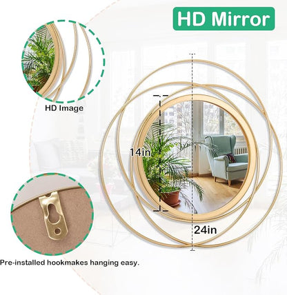 Wall Mirror Mounted Gold Large Round Decorative Mirrors, Circle Metal Art - Image 7