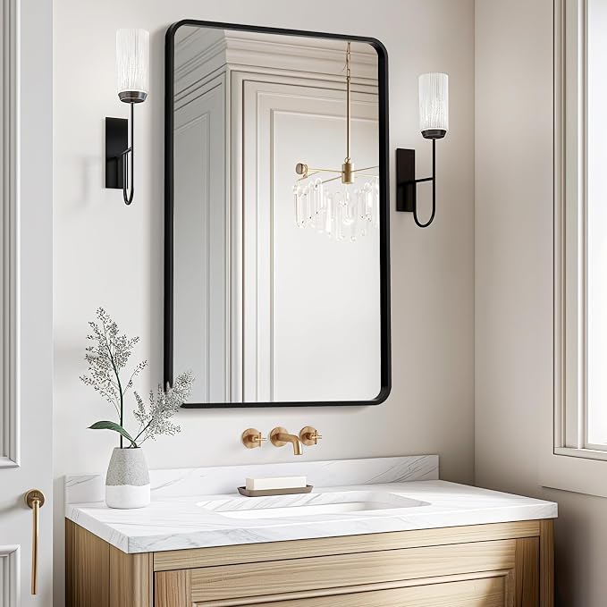 USHOWER Bathroom Mirrors for Over Sink, Metal Frame Rectangle Mirror, Modern by USHOWER