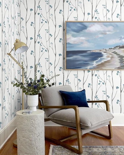 Timeet 16."x393.7"Blue Wallpaper Peel and Stick Wallpaper Leaf Wallpaper Floral - Image 6