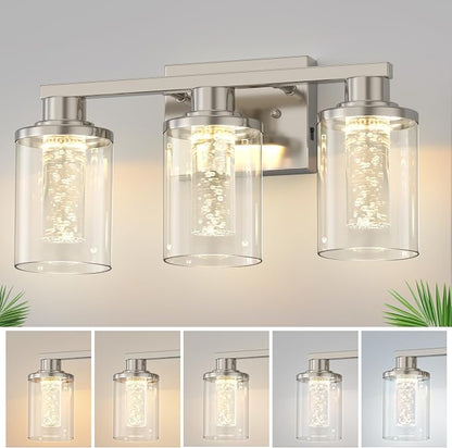 DORESshop 3-Light Brushed Nickel Bathroom Light Fixtures, Crystal LED Bathroom by DORESshop