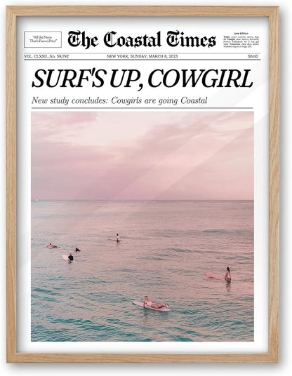 iHery Framed Trendy Coastal Cowgirl NewsPaper Wall Art Prints, Western Vintage by iHery