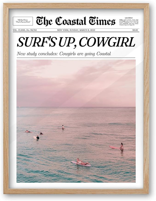 iHery Framed Trendy Coastal Cowgirl NewsPaper Wall Art Prints, Western Vintage by iHery