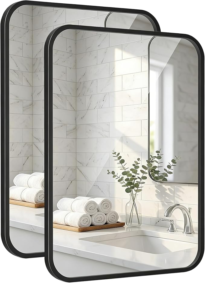 2-Pack 24x30 Inch Matte Black Bathroom Vanity Mirrors | Flush Mount Deep Set by Pocetry