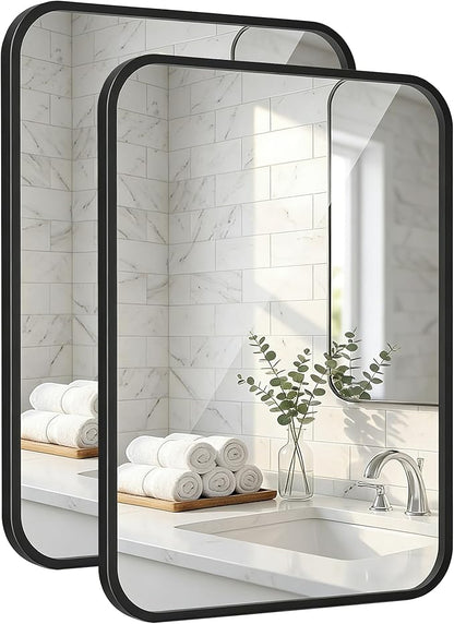 2-Pack 24x30 Inch Matte Black Bathroom Vanity Mirrors | Flush Mount Deep Set by Pocetry