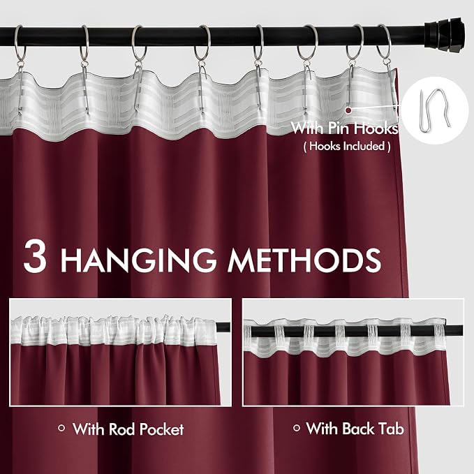 MIULEE Christmas Wine Red Back Tab Blackout Curtain 96 Inch Long 2 Panels Set - Image 3
