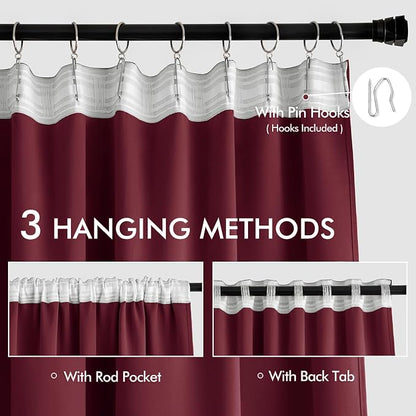 MIULEE Christmas Wine Red Back Tab Blackout Curtain 96 Inch Long 2 Panels Set - Image 3