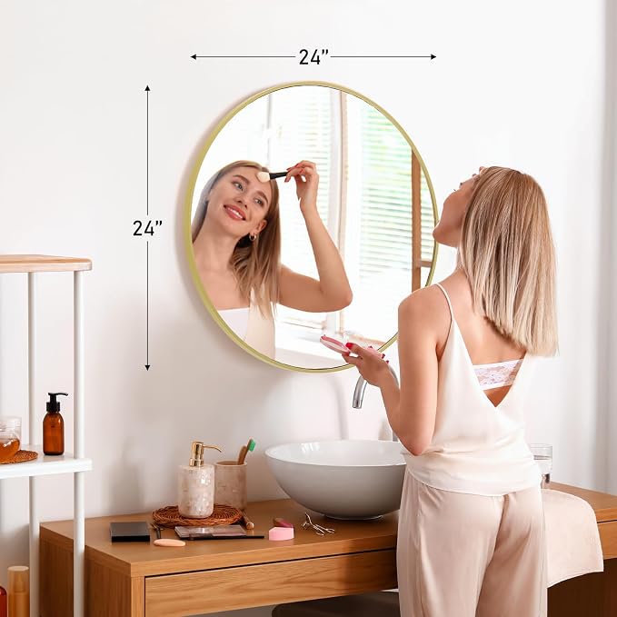 NEWBULIG Round Bathroom Mirror for Over Sink, 24 Inch Wall Mount Vanity Circle - Image 2