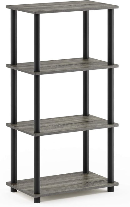 Furinno Turn-N-Tube No Tool 4-Tier Storage Shelf, French Oak Grey/Black - Image 4