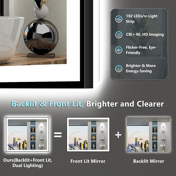 36x36 Black Framed LED Bathroom Mirror - Image 4