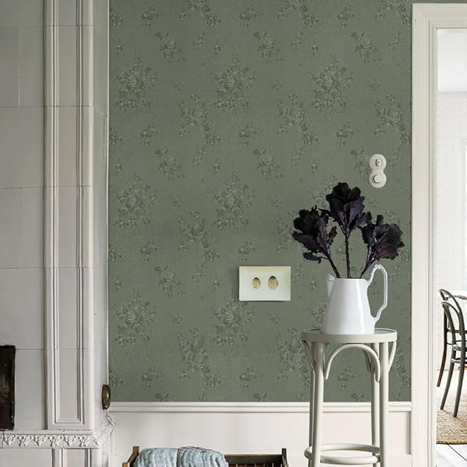 Green Flower Wallpaper Stick and Peel 17.7inch x 78.7inch Embossed Floral Stick - Image 6