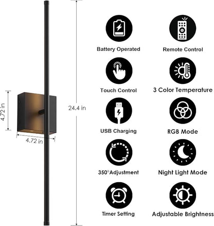 KARTOOSH 24.4 Inch 9 RGB Color Battery Operated Wireless Wall Sconces Set of Two - Image 5