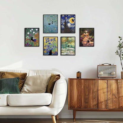Hamduker Funny Black Cat Wall Art, Monet Art Water Lily Cat Wall Art Decor - Image 7