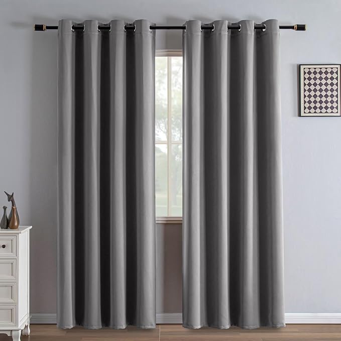 IGEMAEVE Light Grey Blackout Curtains 84 Inch Length 2 Panels Set, Grommet by IGEMAEVE