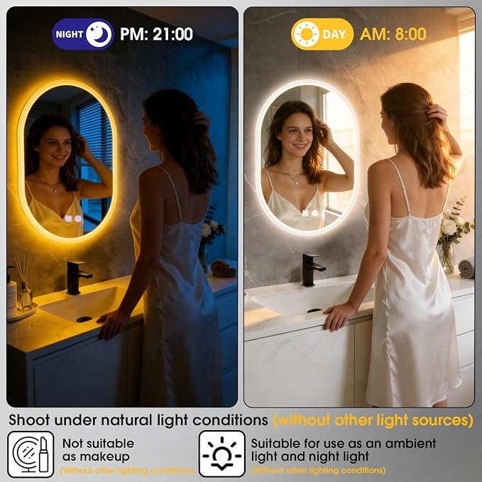 20x28 LED Bathroom Mirror with Lights Oval, Lighted Bathroom Vanity Mirror - Image 9