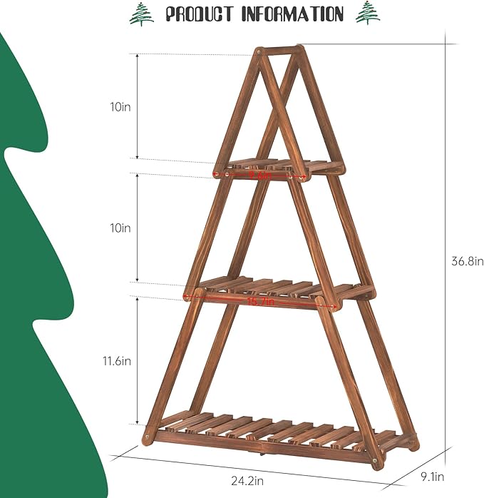 Wooden Plant Stand Indoor Outdoor,Christmas Tree Plant Shelf Indoor,3 Tier Tall Flower Stand for Multiple Plants,Corner Plant Holder for Living Room Bedroom Office Garden Patio Decor