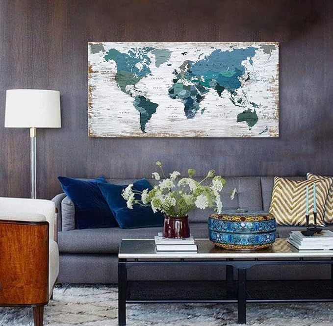 Teal Decor World Map Canvas Wall Art Pictures - Image 6