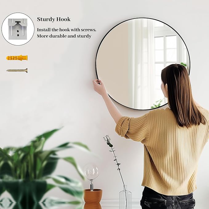 Sunniry Black Round Mirror 24 inch, 2 Pack Black Circle Mirror, Round Bathroom - Image 5