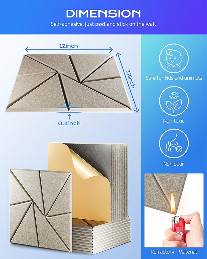 12 Pack Acoustic Panels, Sound Proof Foam Panels - Image 3