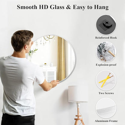 Fabuday Silver Circle Mirror for Wall 22 inch - Image 6