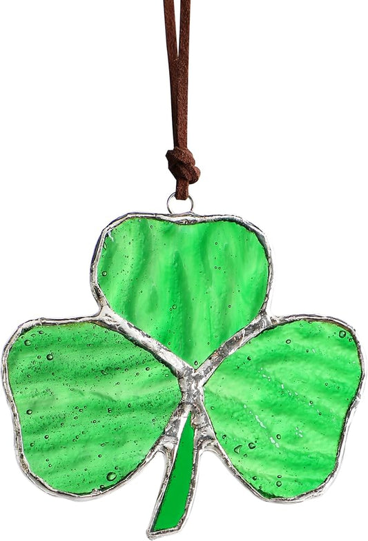Handmade Stained Glass Clover Suncatcher Glass Panel St. Patrick's Day Christmas Decor for Garden Outdoor Indoor Window Hanging Decoration