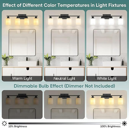 Ascher Bathroom Light Fixtures, 4-Light Vanity Light Over Mirror, Matte Black - Image 9