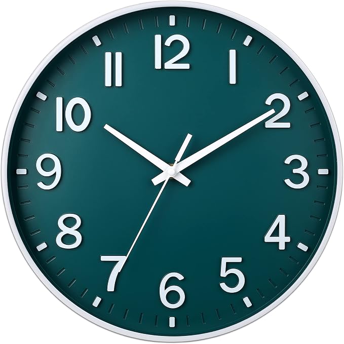 HZDHCLH Green Wall Clocks Battery Operated, 12 inch Silent Non Ticking Modern by HZDHCLH