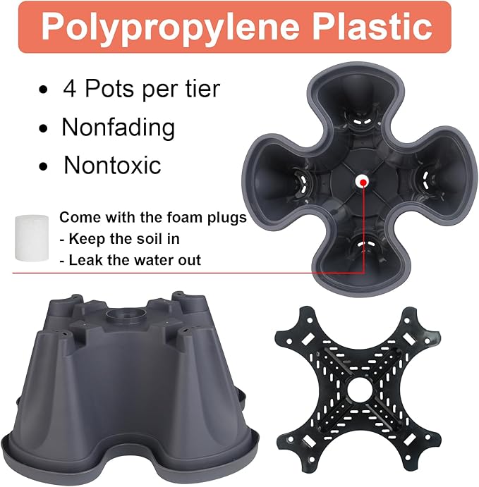 Vertical Planter 7 Tier Stackable Planters Garden Planters Strawberry Herb Flower and Vegetable Planter Indoor Outdoor Gardening Pots with Removable Wheels and Tools