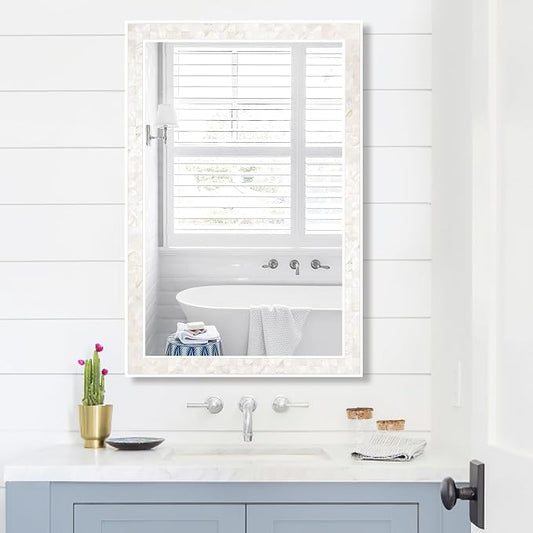 Tanmicoshomy White Shell Framed Rectangular Wall Mirrors - Image 2