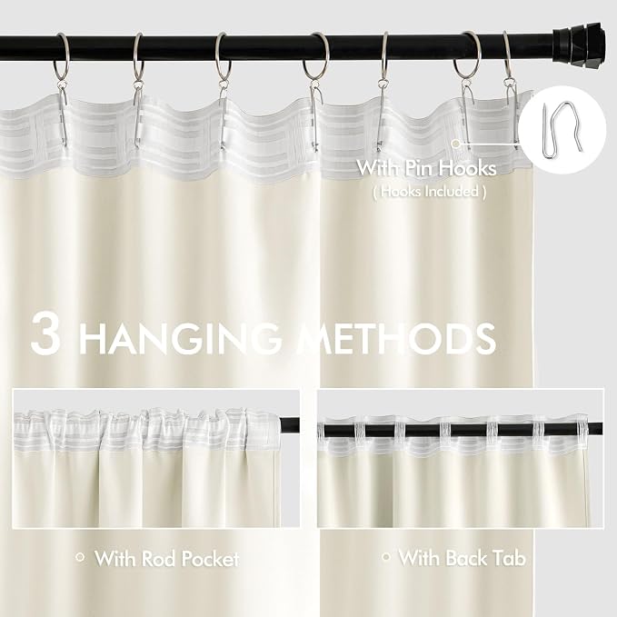 MIULEE Cream Back Tab Blackout Curtains 84 Inch Length 2 Panels Set - Image 3