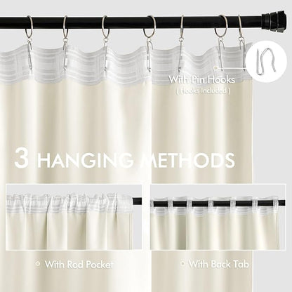 MIULEE Cream Back Tab Blackout Curtains 84 Inch Length 2 Panels Set - Image 3