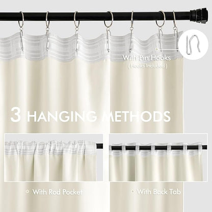 MIULEE Cream Back Tab Blackout Curtain 96 Inch Long 2 Panels Set - Image 3