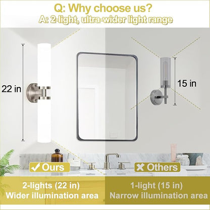 Wall Sconces Set of Two, Brushed Nickel Gold Bathroom Sconces Wall Lighting - Image 3