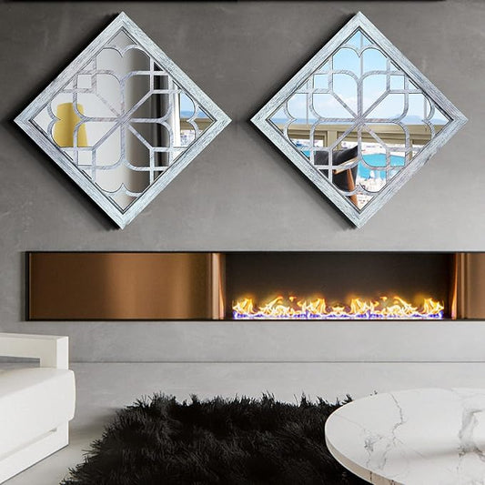 Wocred 2 PCS Square Wall Mirror, Gorgeous Rustic Farmhouse Accent Mirror - Image 2