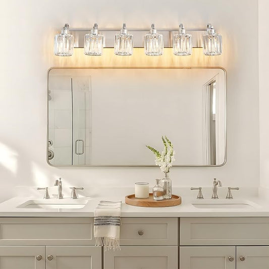 Crystal Bathroom Lighting Fixtures Over Mirror, 6 Light Brushed Nickel Vanity - Image 2