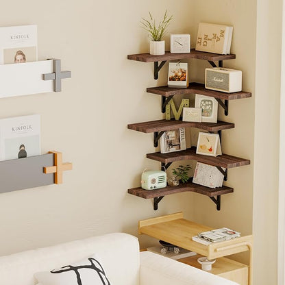 Fixwal Floating Shelves for Wall Set of 5, Rustic Wood Wall Mounted Corner - Image 5