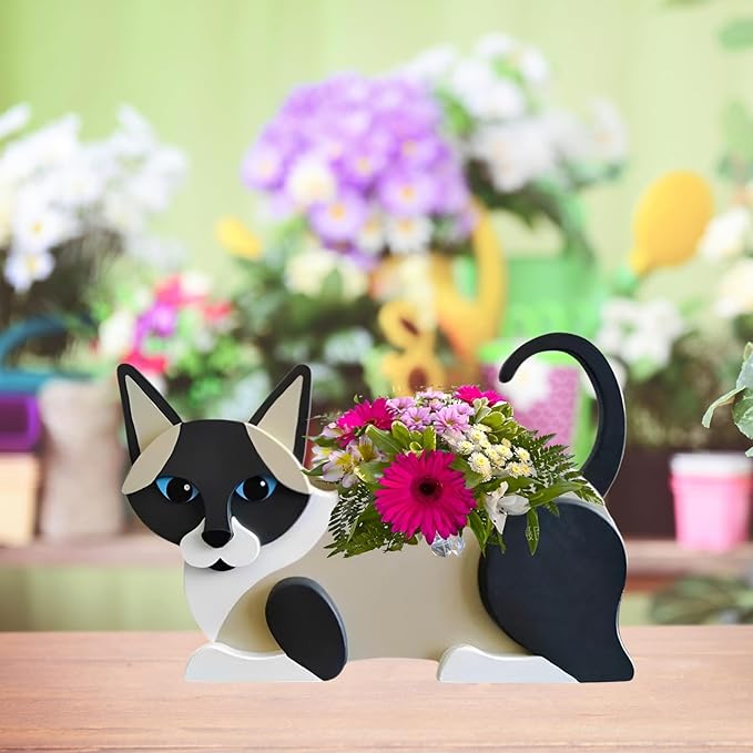 Siamese Cat Planter Plant Pots,Cute Garden Dog Flower Planter,Dog Planters Birthday Gifts for Women,Office,Indoor/Outdoor Decor(12.5 * 5.6 * 7.8in)