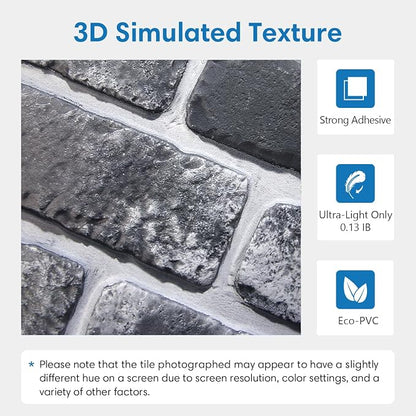 COMSTICKC 3D Gray Brick Wall Panels, Peel and Stick Brick Tiles, Small Size - Image 3