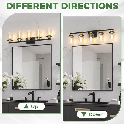 DORESshop Bathroom Light Fixtures, 5-Light Gold and Black Bathroom Lighting - Image 7