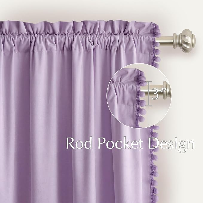 NICETOWN Lilac Purple Velvet Curtains 96 Inch Length – Pom Pom Room Darkening - Image 5