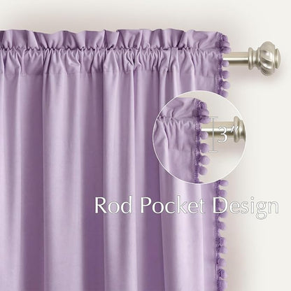 NICETOWN Lilac Purple Velvet Curtains 96 Inch Length – Pom Pom Room Darkening - Image 5