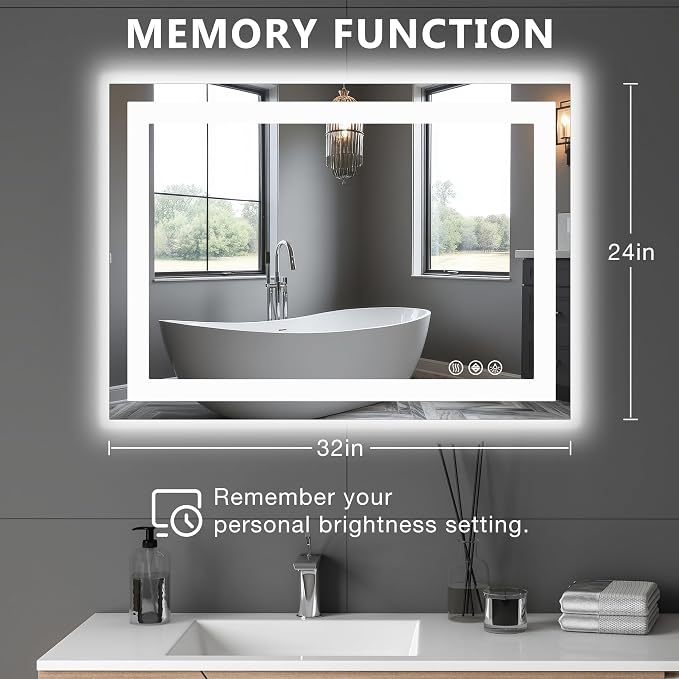 DUMOS 24.1"x32.1" LED Bathroom Mirror, Smart Anti-Fog Bathroom Vanity Mirror - Image 2