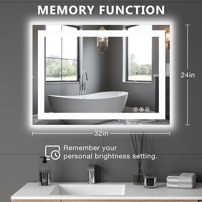 DUMOS 24.1"x32.1" LED Bathroom Mirror, Smart Anti-Fog Bathroom Vanity Mirror - Image 2